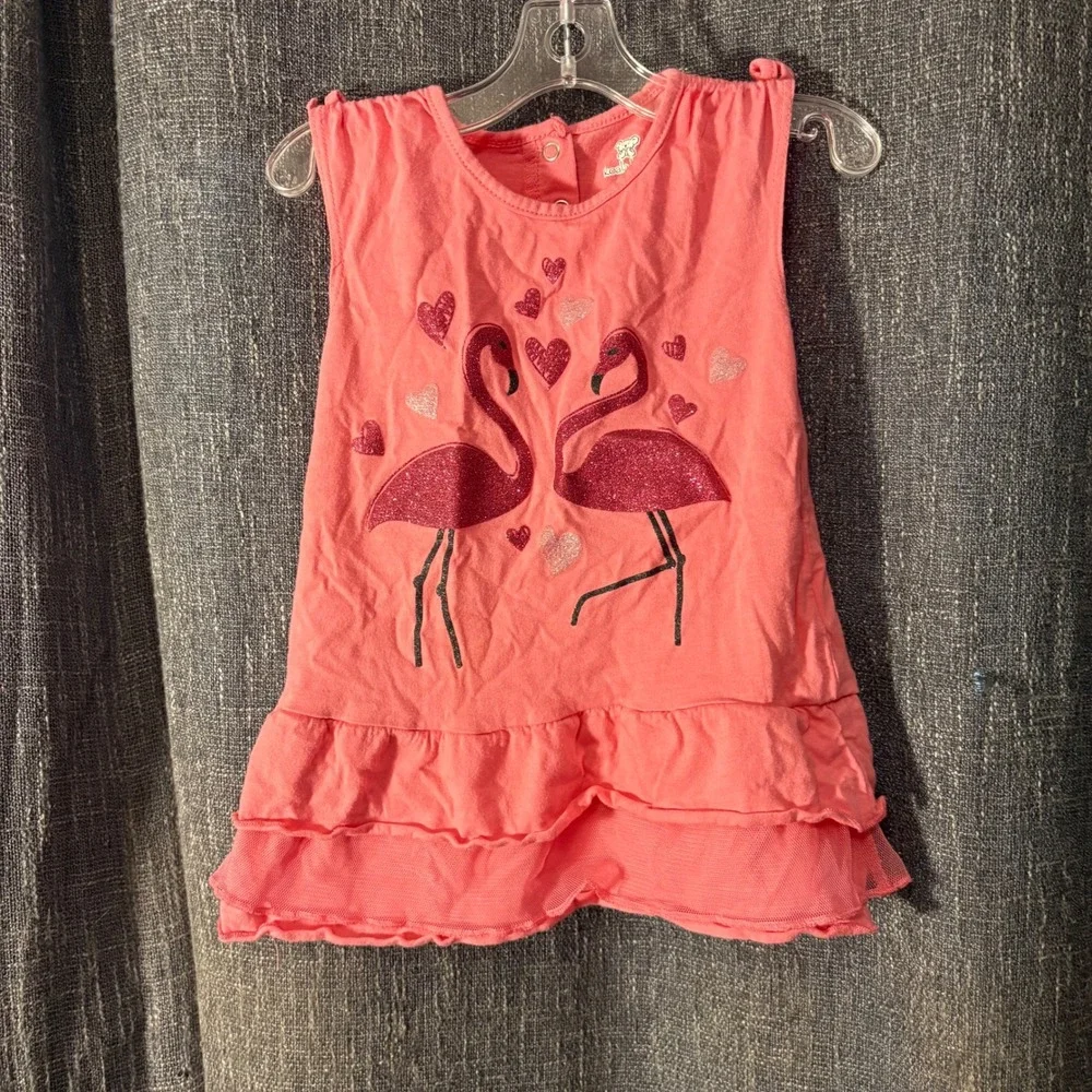Koala Baby Pink Flamingo Hearts Tulle Ruffle Tiered‎ Dress (Girls 24 Months)